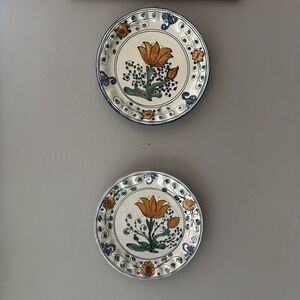 (2) Provence France Hand Painted Porcelain Floral Wall Plate Wave Edging